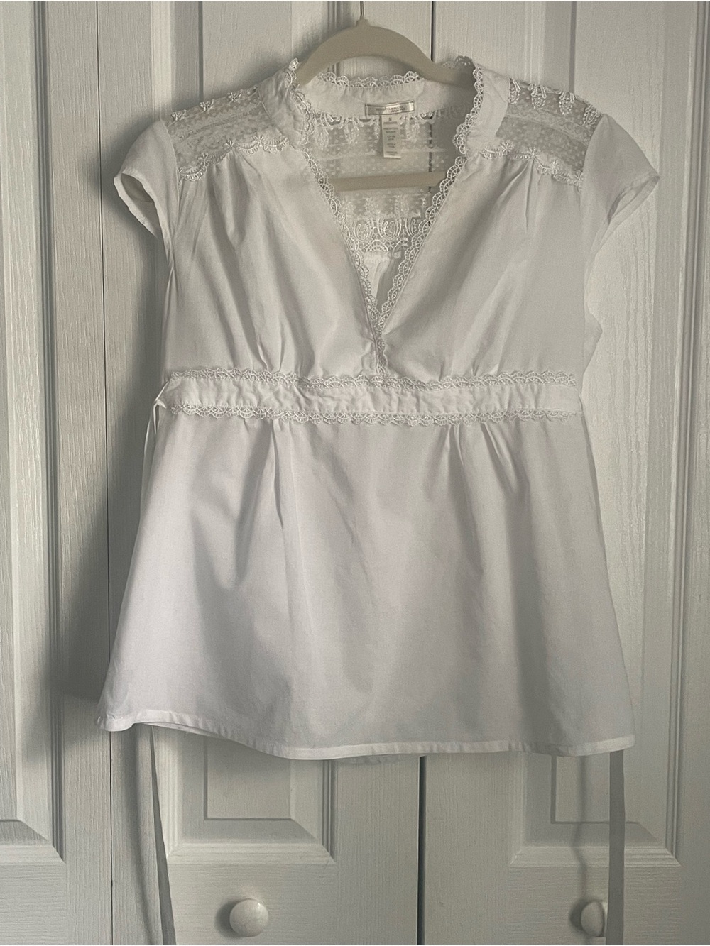 Ambiance White Lace-Detail Cotton Top, Medium